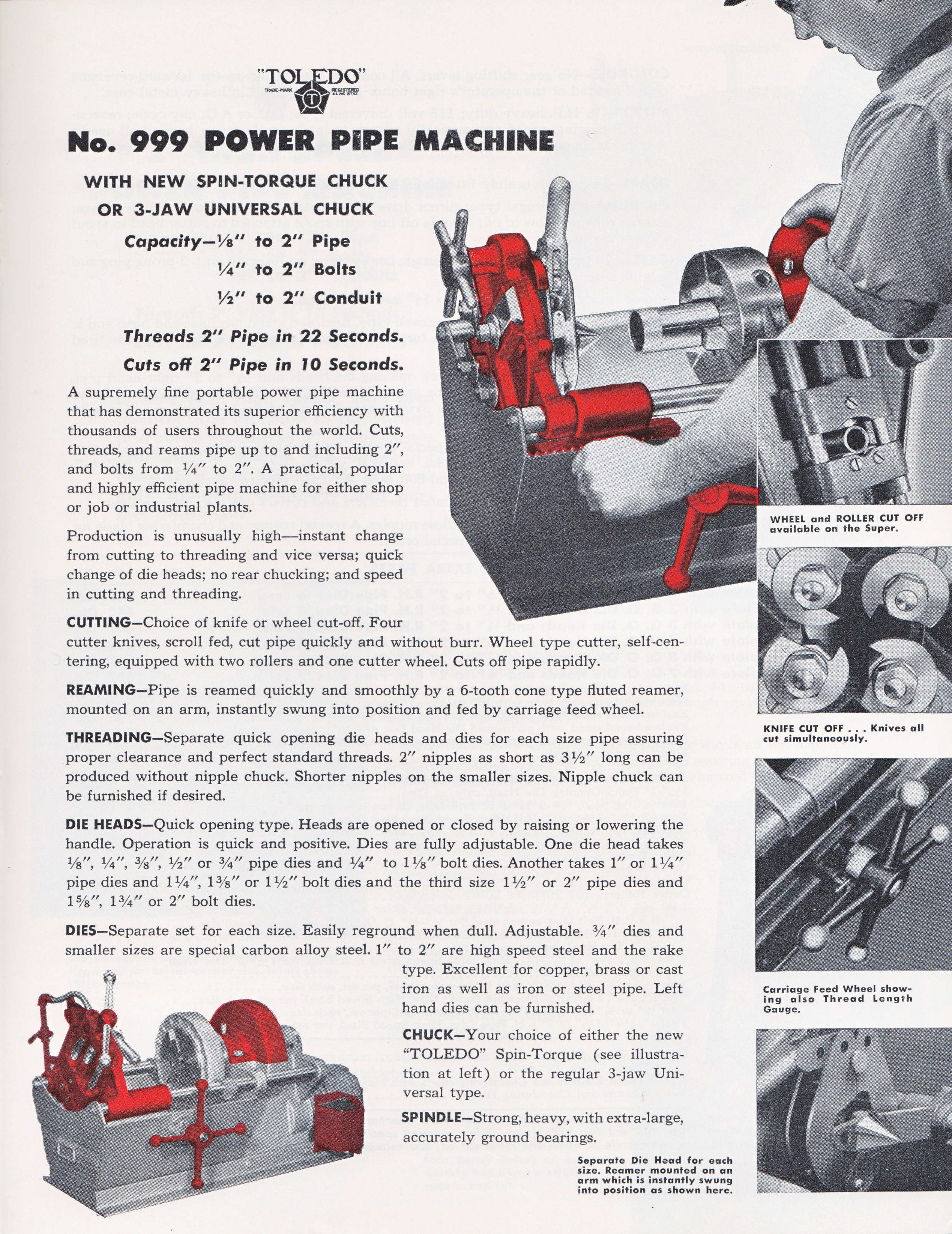 Toledo No. 999 power pipe machine literature